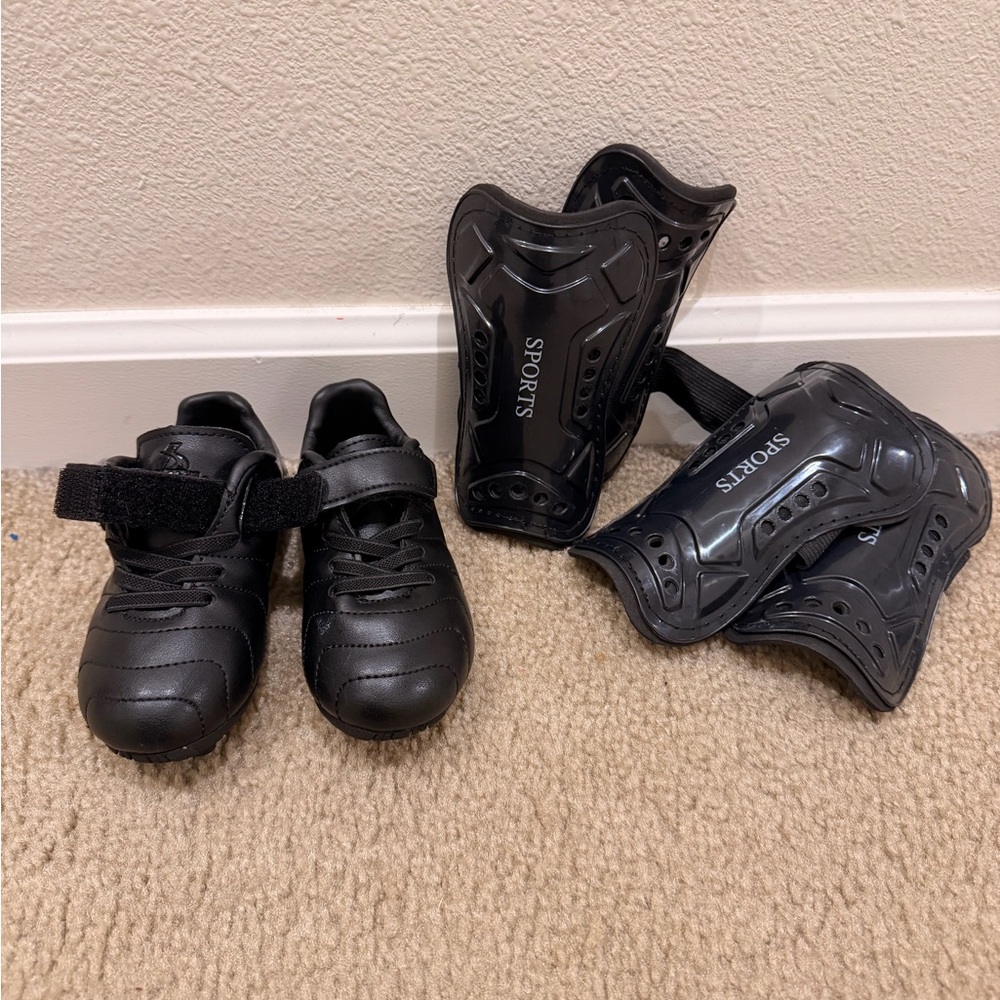 Kids Black Sports Shoes with Shin Guards